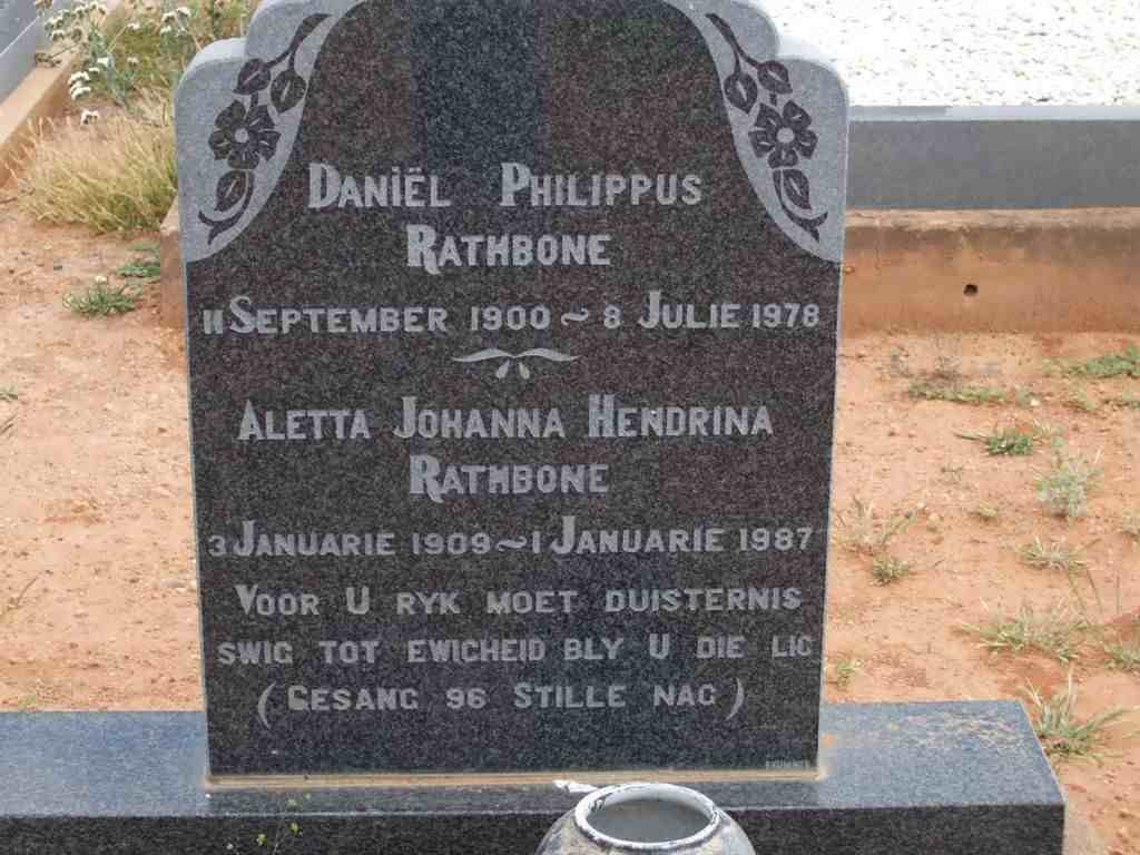 RATHBONE Daniel Philippus 1900-1978 &amp; Aletta Johanna Hendrina 1909-1987