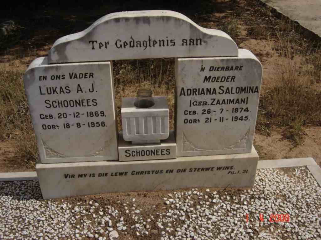SCHOONEES Lukas A.J. 1869-1956 &amp; Adriana Salomina ZAAIMAN 1874-1945