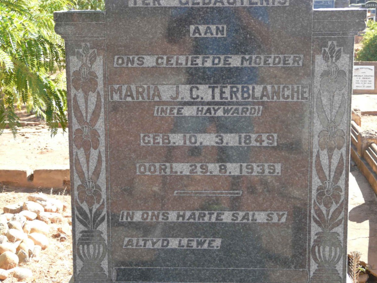 TERBLANCHE Maria J.C. nee HAYWARD 1849-1939