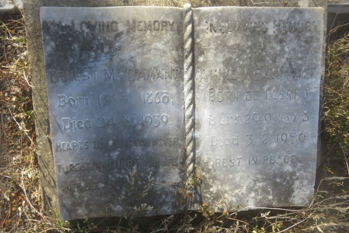 DAMANT Ernest M. 1868-1939 &amp; Annie M.E. DE KLERK 1878-1956