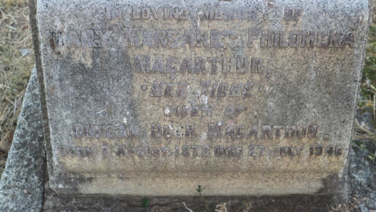 MACARTHUR Duncan Hugh 1866-1931 &amp; Mary Margaret Philomena TICHE 1873-1946