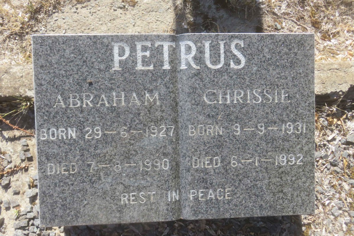 PETRUS Abraham 1927-1990 &amp; Chrissie 1931-1992