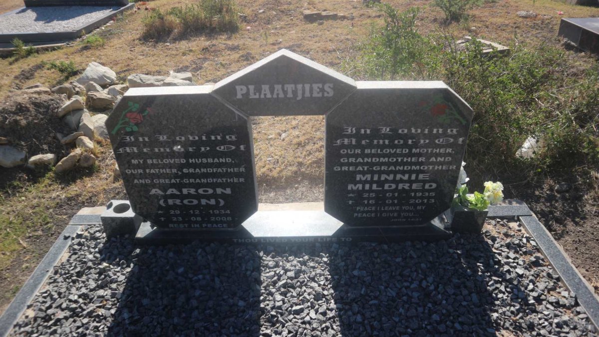PLAATJIES Aaron 1934-2008 &amp; Minnie Mildred 1935-2013