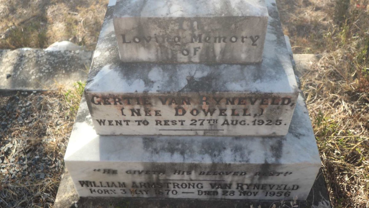RYNEVELD William Armstrong, van 1870-1956 &amp; Gertie DOWELL -1925