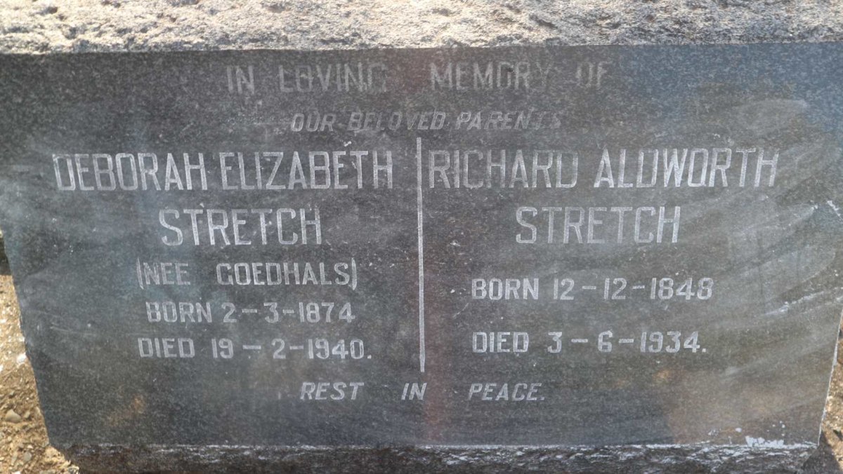 STRETCH Richard Aldworth 1848-1934 &amp; Deborah Elizabeth GOEDHALS 1874-1940