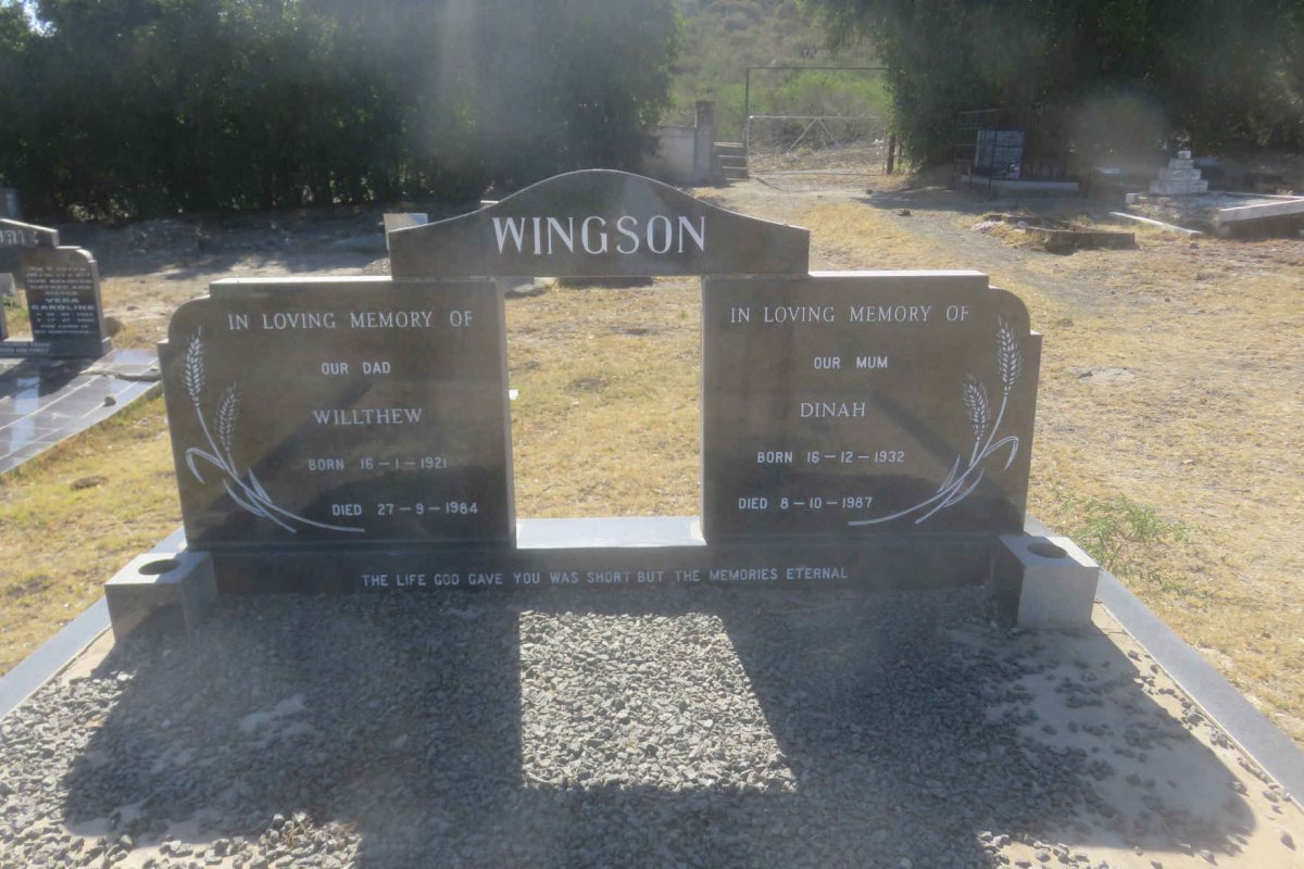 WINGSON Willthew 1921-1984 &amp; Dinah 1932-1987
