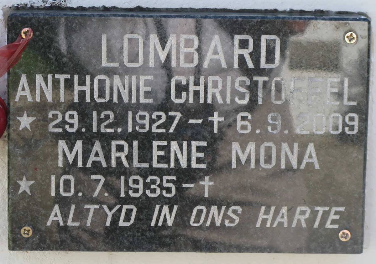 LOMBARD Anthonie Christoffel 1927-2009 &amp; Marlene Mona 1935-