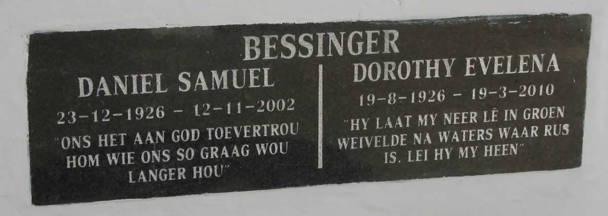 BESSINGER Daniel Samuel 1926-2002 &amp; Dorothy Evelena 1926-2010