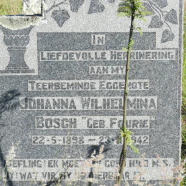 BOSCH Johanna Wilhelmina nee FOURIE 1898-1942
