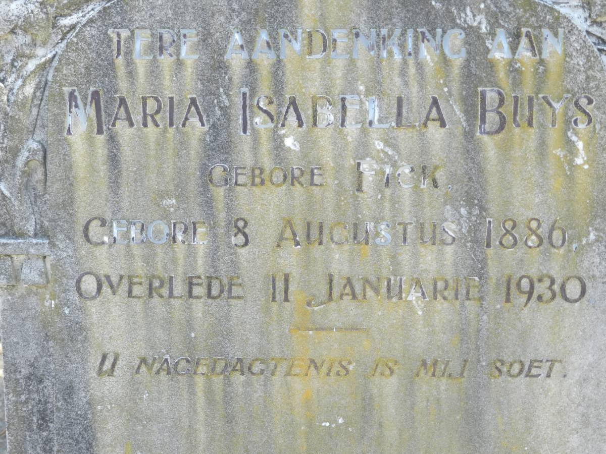 BUYS Maria Isabella nee FICK 1886-1930