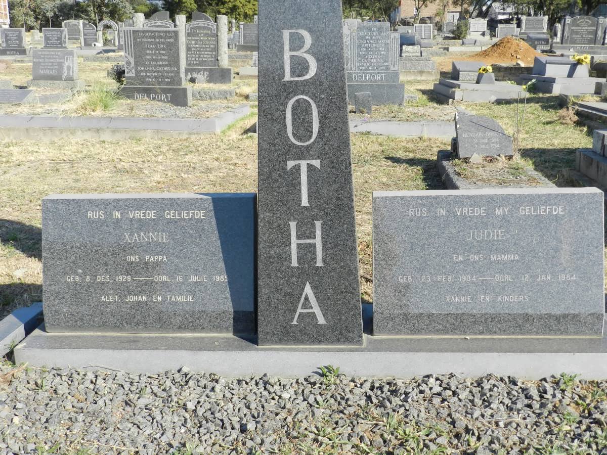 BOTHA Xannie 1928-1985 &amp; Judie 1934-1984