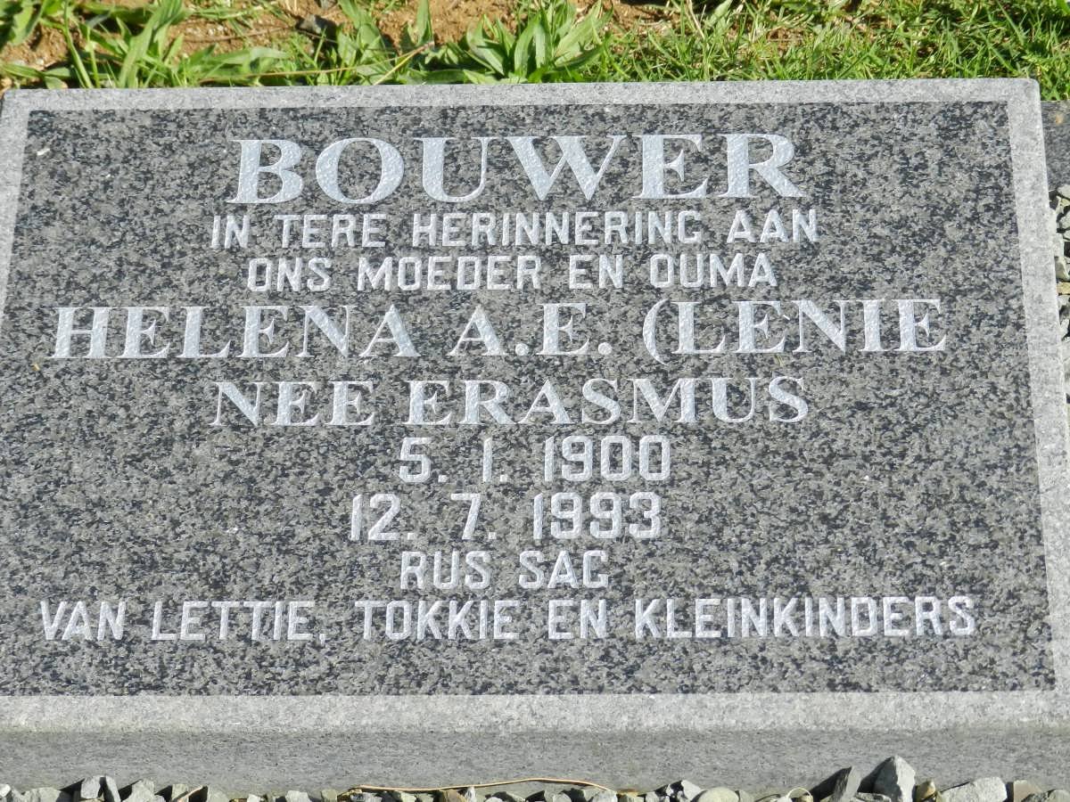 BOUWER Helena A.E. nee ERASMUS 1900-1993