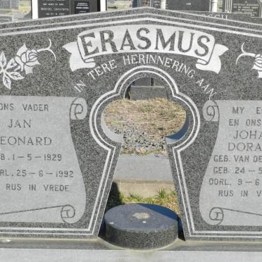 ERASMUS Jan Leonard 1929-1992 &amp; Johanna Dorathea VAN DER MESCHT 1929-1985