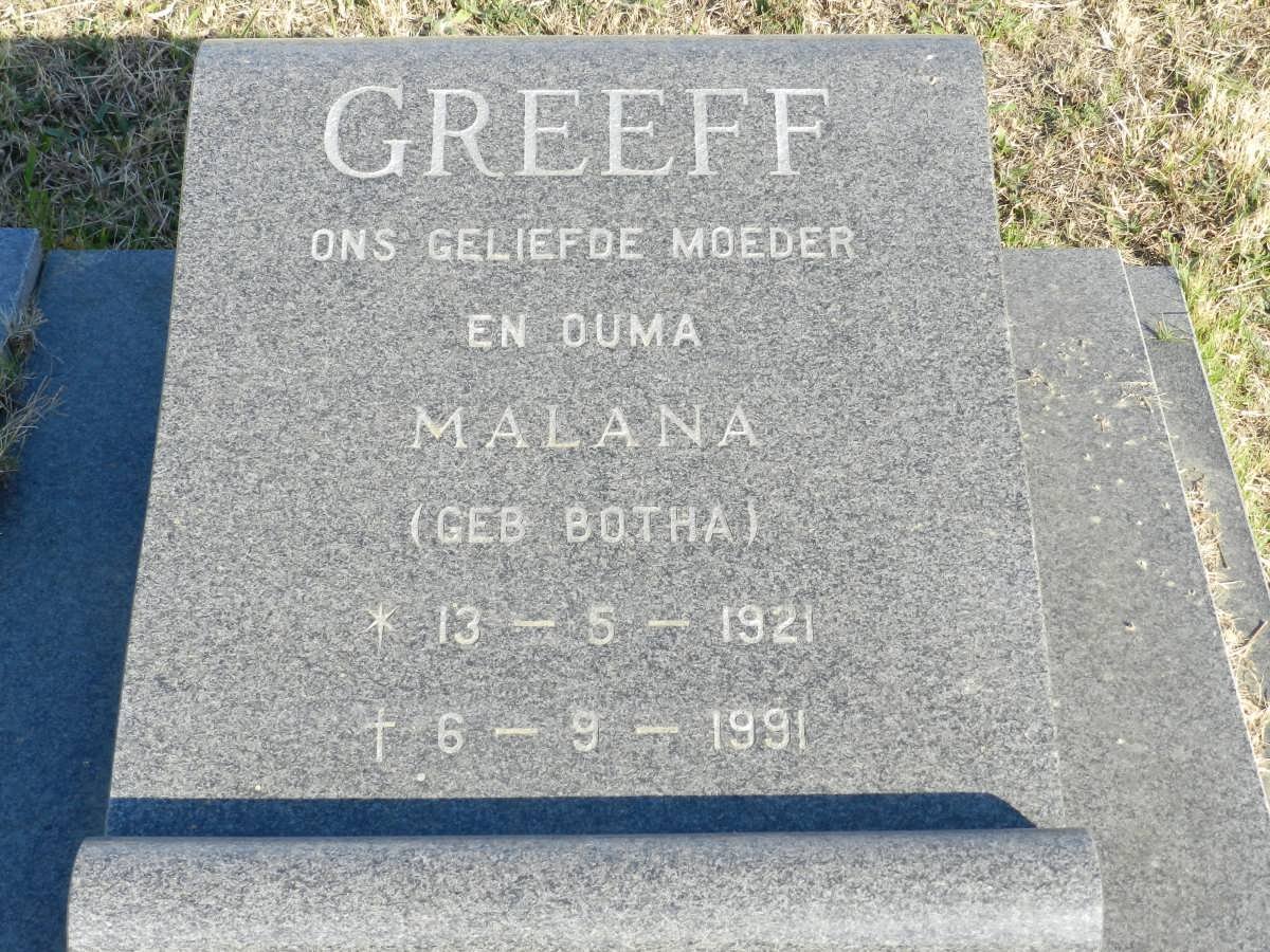 GREEFF Malana nee BOTHA 1921-1991