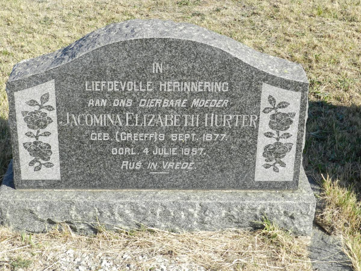 HURTER Jacomina Elizabeth nee GREEFF 1877-1957