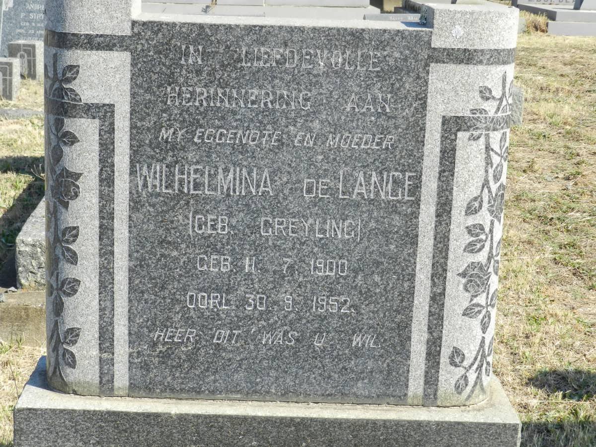 LANGE Wilhelmina, de nee GREYLING 1900-1952