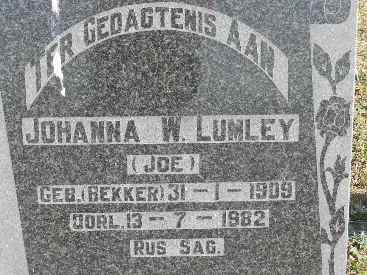 LUMLEY Joanna W. nee BEKKER 1909-1982