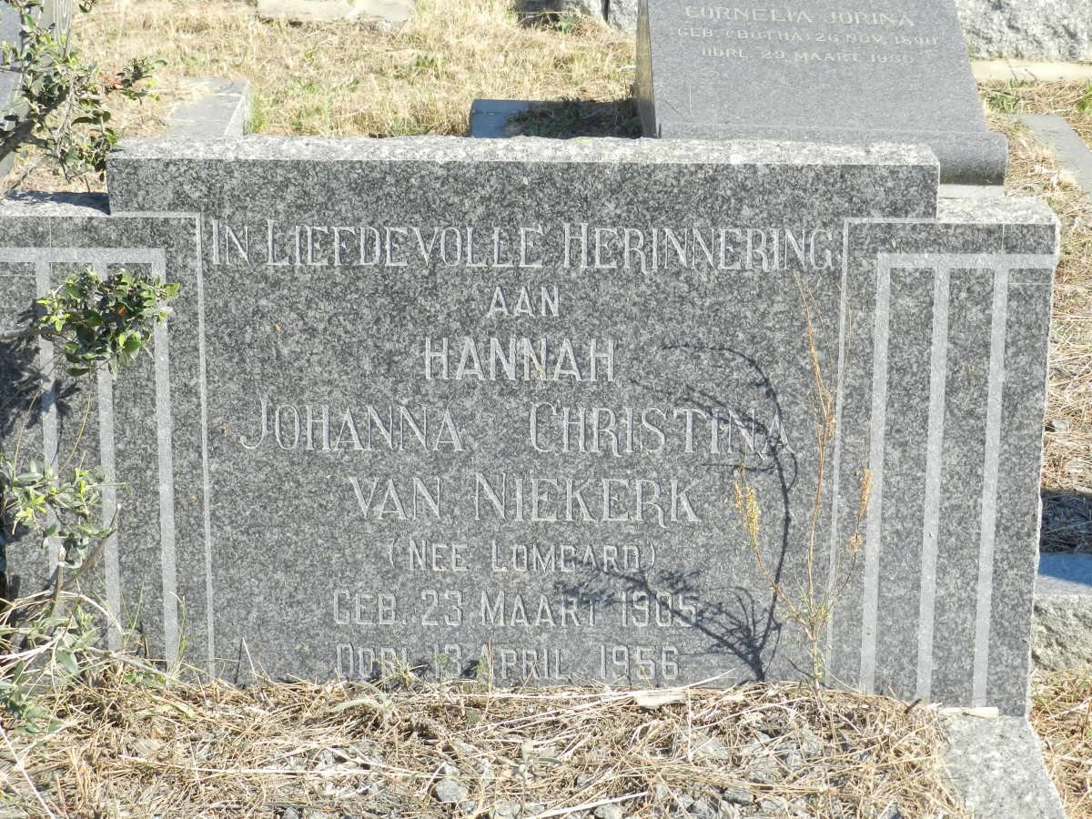 NIEKERK Johanna Christina nee LOMBARD 1905-1956