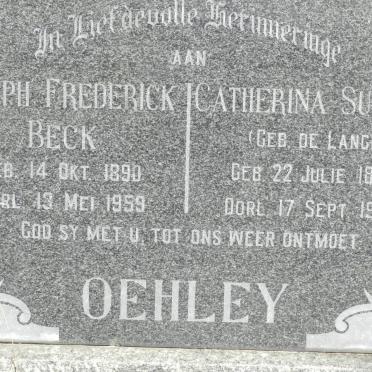 OEHLEY Joseph Frederick Beck 1890-1959 &amp; Catharina Susanna de LANGE 1893-1971