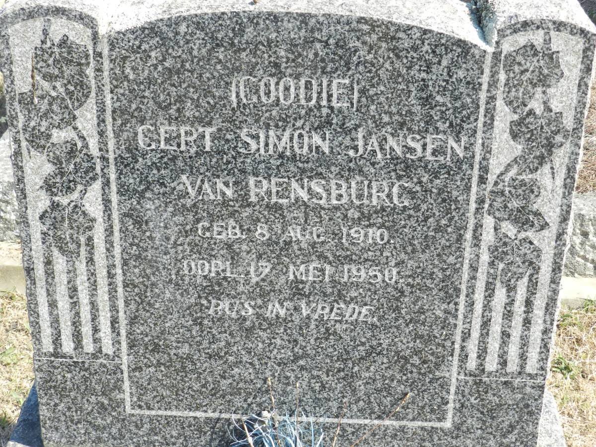 RENSBURG Gert Simon, Janse van 1910-1950