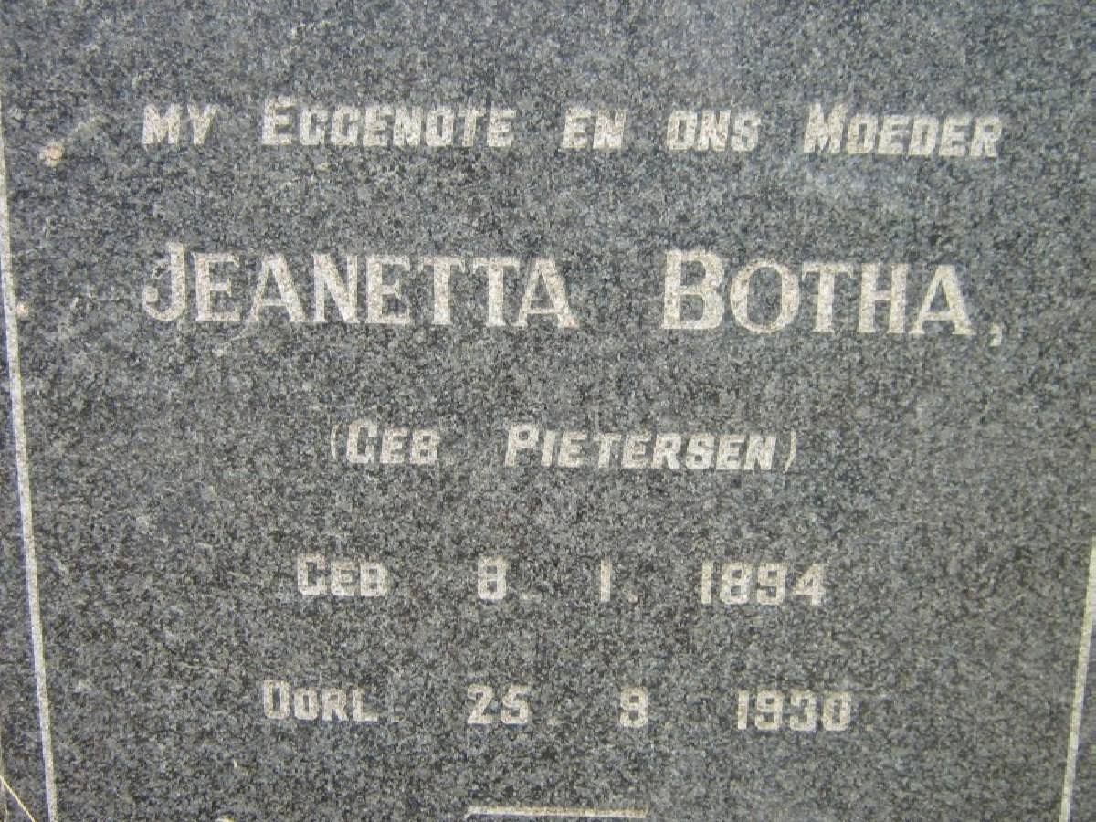 BOTHA Jeanetta nee PIETERSEN 1894-1930