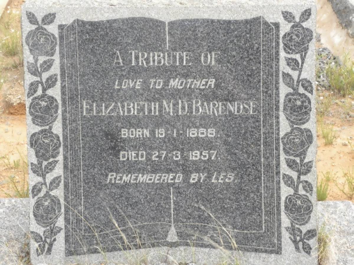 BARENDSE Elizabeth M.D. 1888-1957