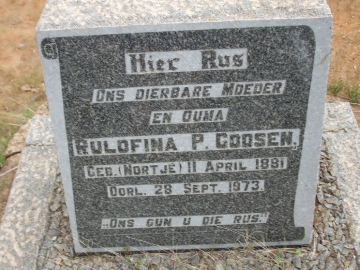 GOOSEN Rulofina P. nee NORTJE 1881-1973