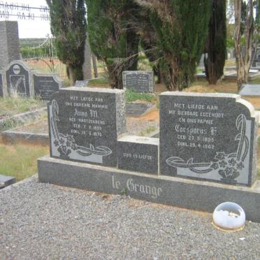 GRANGE Carsparus F., le 1895-1962 &amp; Anna M. HARTZENBERG 1899-1970