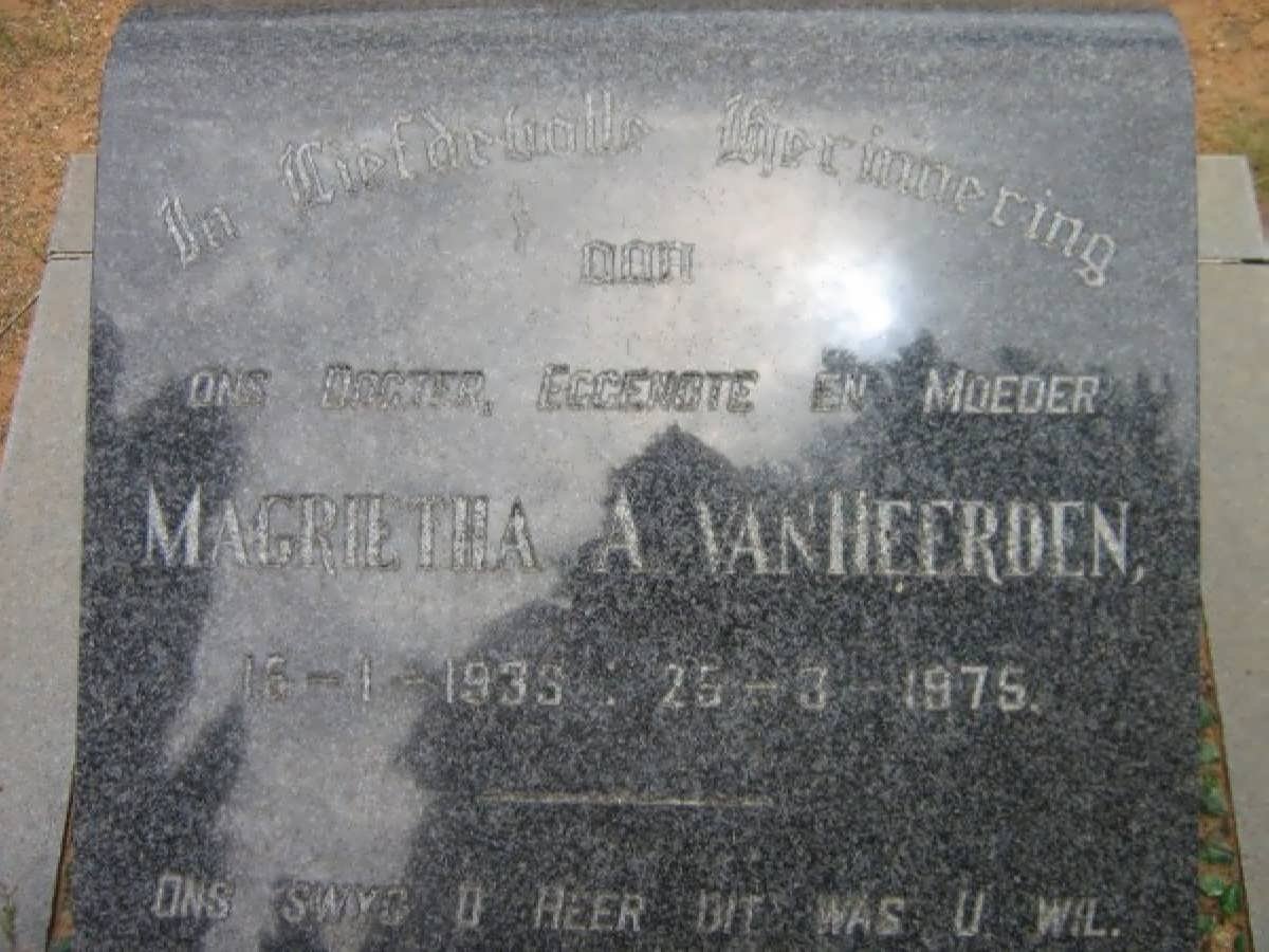 HEERDEN Magrietha A., van 1939-1975