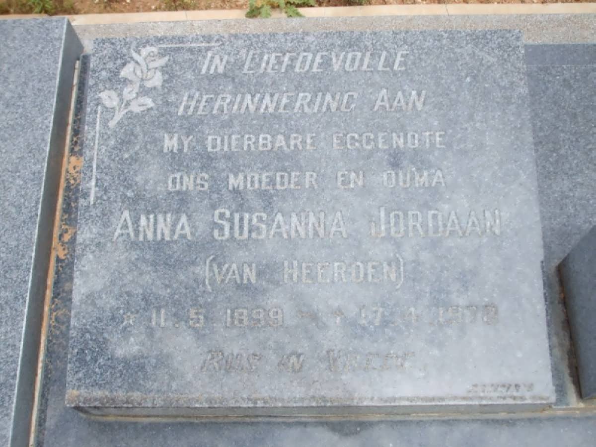 JORDAAN Anna Susanna nee VAN HEERDEN 1899-1970