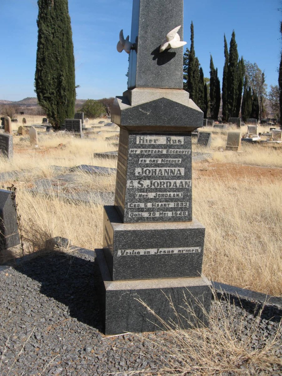 JORDAAN Jan Hendrik 1877-1958 &amp; Johanna A.S. JORDAAN 1883-1948