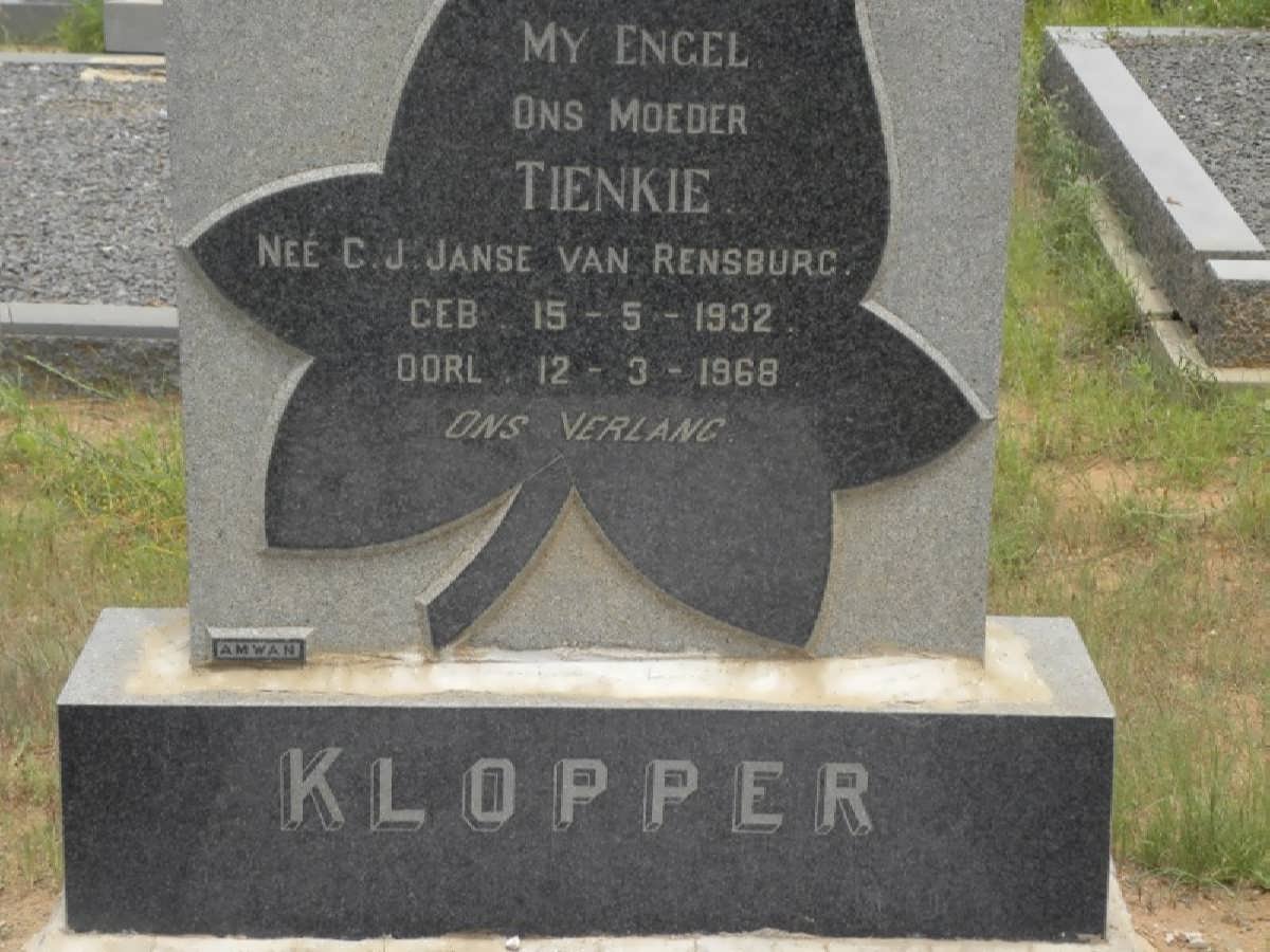 KLOPPER C.J. nee JANSE VAN RENSBURG 1932-1968