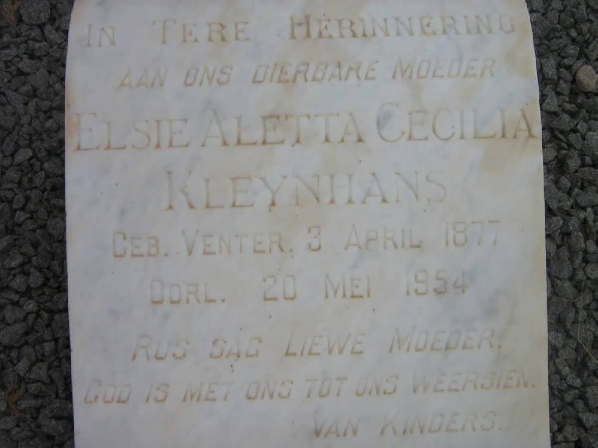 KLEYNHANS Elsie Aletta Cecilia nee VENTER 1877-1954