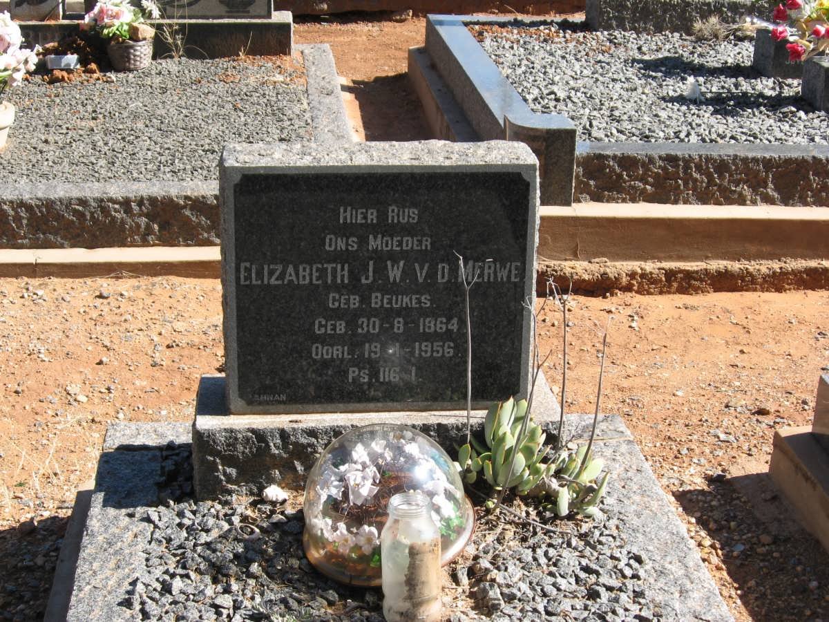 MERWE Elizabeth J.W., v.d. nee BEUKES 1864-1956