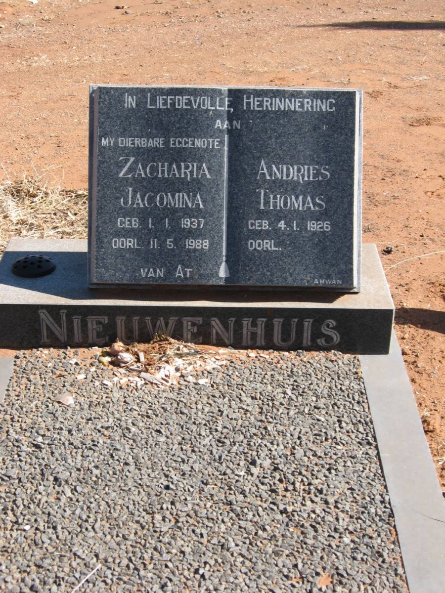 NIEUWENHUIS Andries Thomas 1926- &amp; Zacharia Jacomina 1937-1988