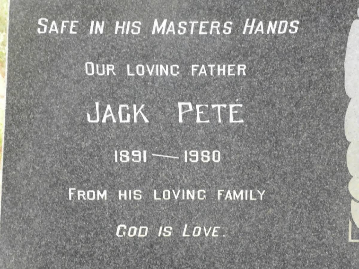 PETE Jack 1891-1980