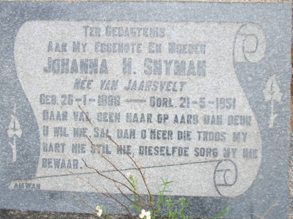 SNYMAN Johanna H. nee VAN JAARSVELT 1888-1951