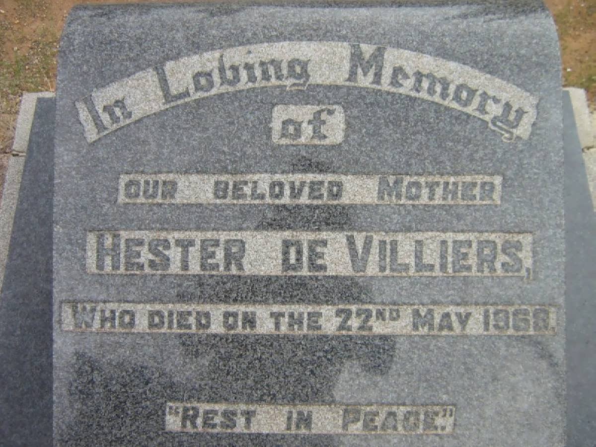VILLIERS Hester, de -1968