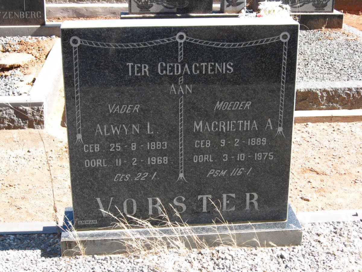 VORSTER Alwyn L. 1883-1968 &amp; Magrietha A. 1889-1975