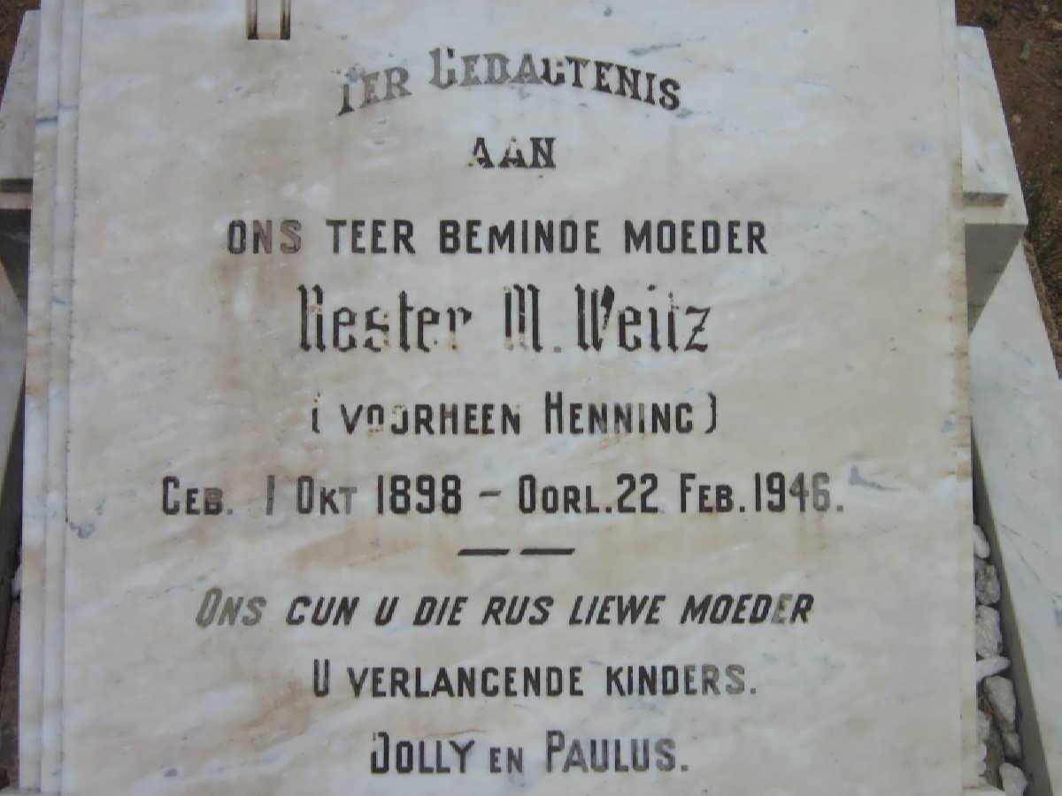 WEITZ Hester M. nee HENNING 1898-1946