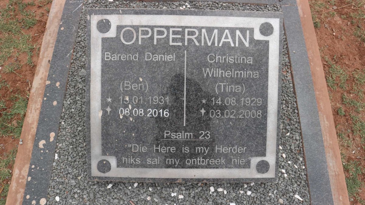 OPPERMAN Barend Daniel 1931-2016  :: OPPERMAN Christina Wilhelmina 1929-2008