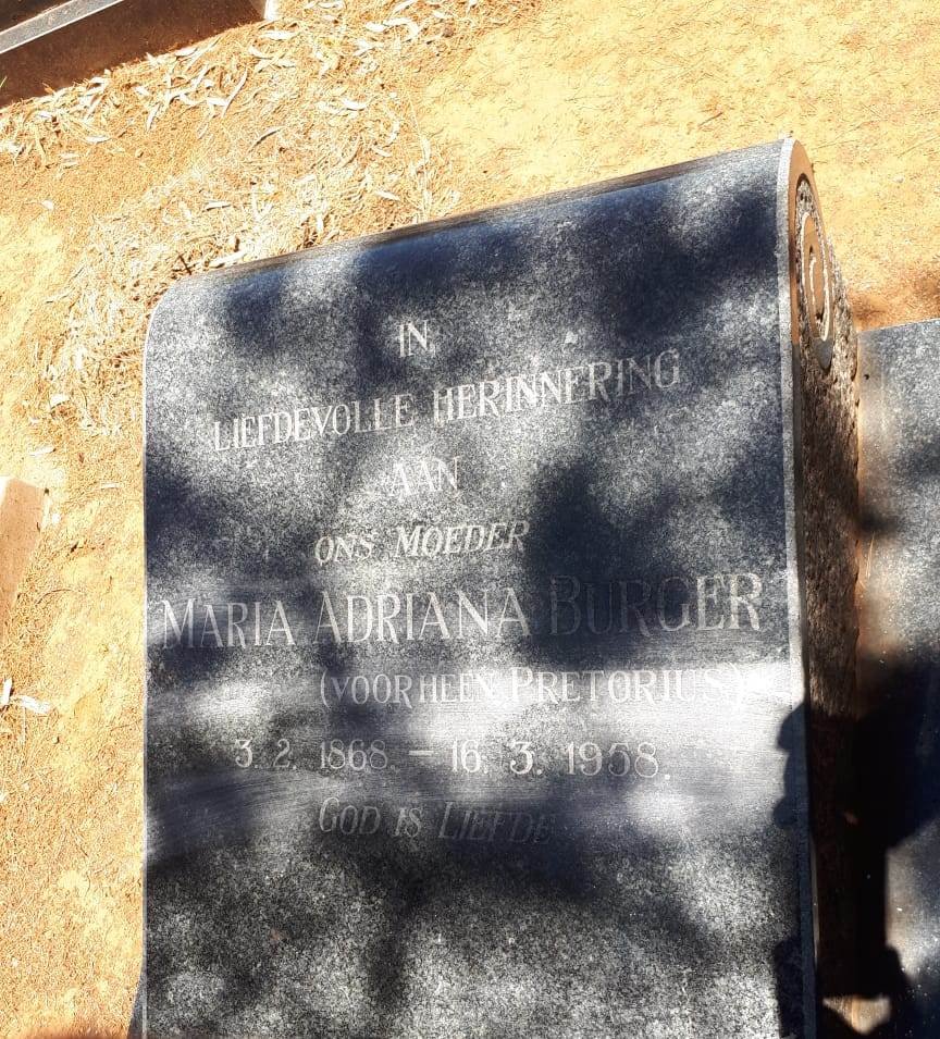 BURGER Maria Adriana voorheen PRETORIUS 1868-1958