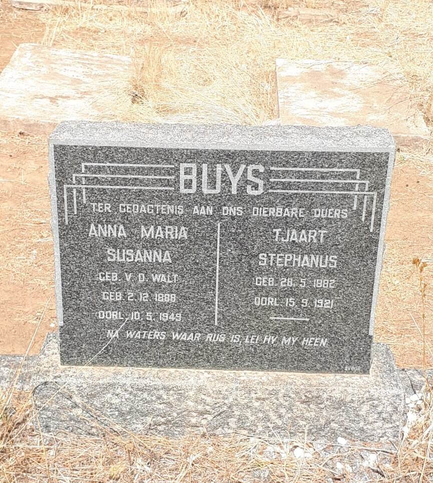 BUYS Tjaart Stephanus 1882-1921 &amp; Anna Maria Susanna V.D. WALT 1888-1949