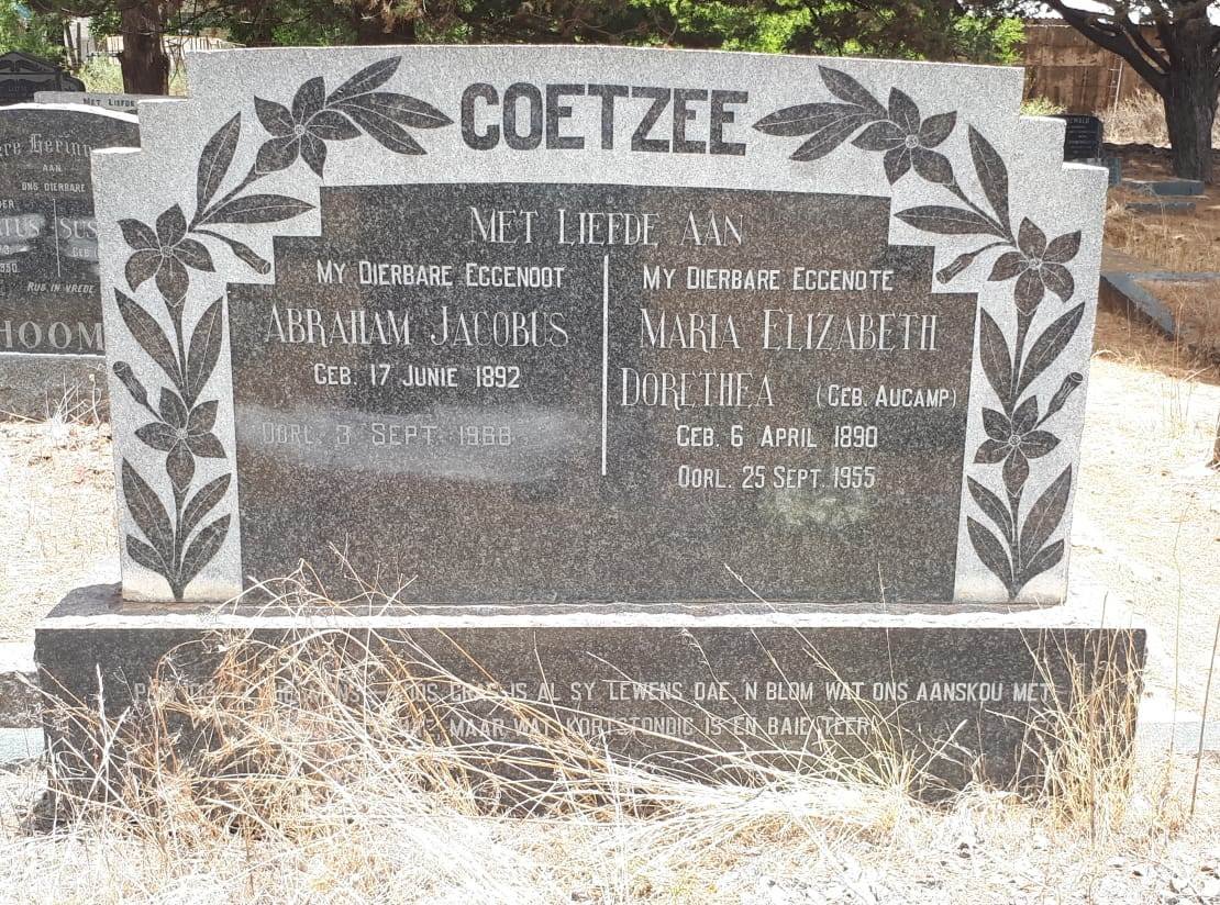 COETZEE Abraham Jacobus 1892-1968 &amp; Maria Elizabeth Dorethea AUCAMP 1890-1955