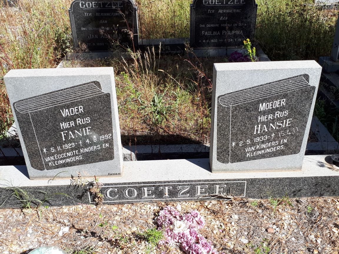 COETZEE Fanie 1929-1992 &amp; Hansie 1933-20??