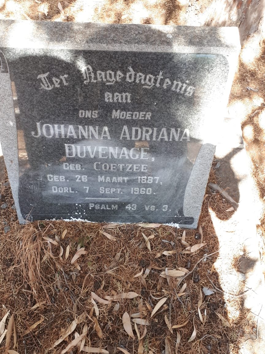 DUVENAGE Johanna Adriana nee COETZEE 1887-1960