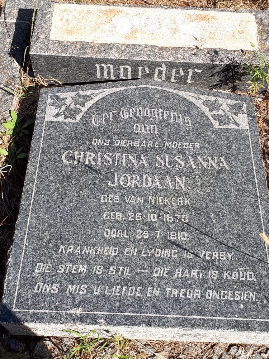 JORDAAN Christina Susanna nee VAN NIEKERK 1873-1910
