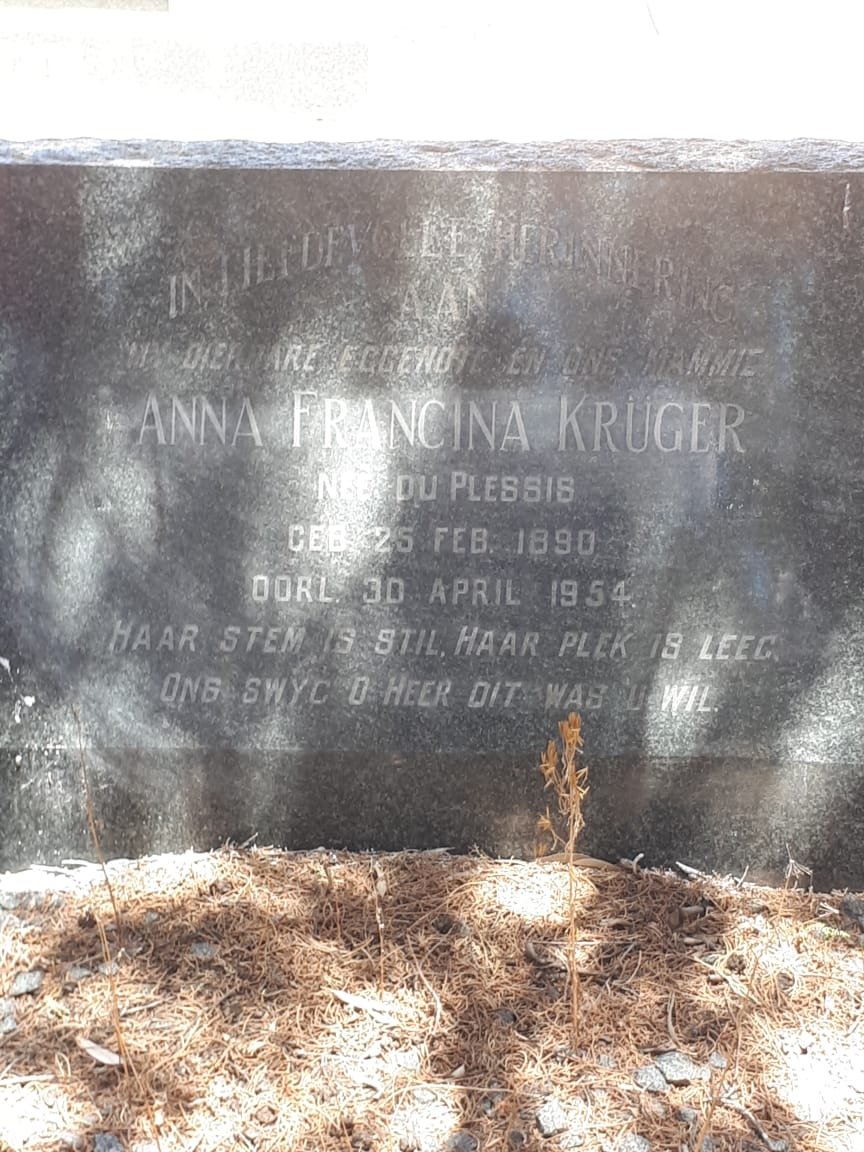 KRUGER Anna Francina nee DU PLESSIS 1890-1954
