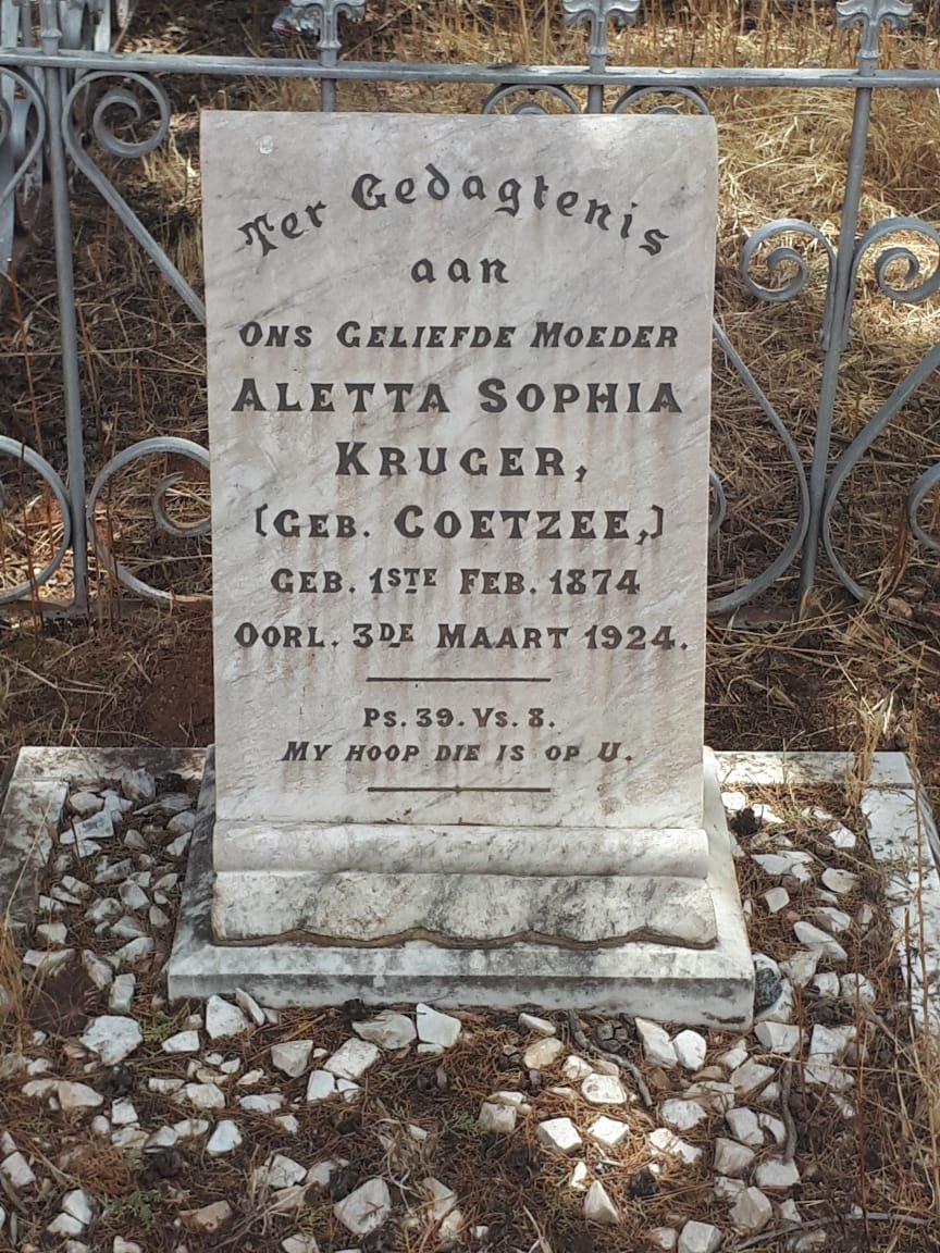 KRUGER Aletta Sophia nee COETZEE 1874-1924