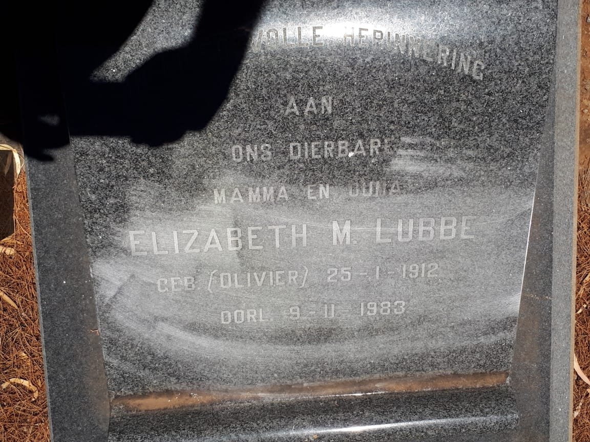 LUBBE Elizabeth M. nee OLIVIER 1912-1983